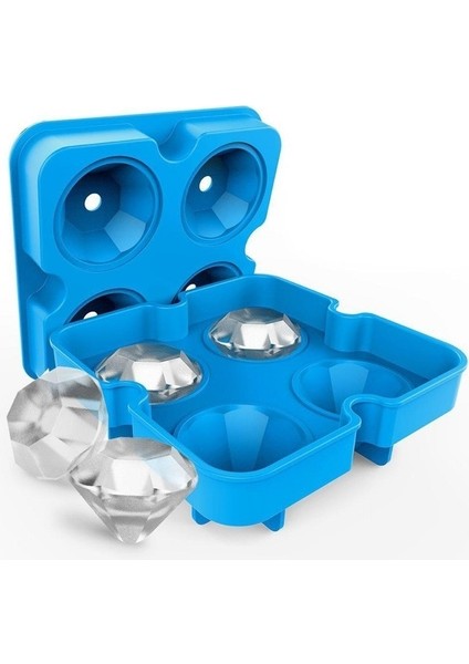 Three Beans Silikon Buz Küpü Tepsi Kalıp Elmas Şekli 4 Izgaralar Dondurma Makinesi Kalıp Meyve Küp Kalıpları Dr | Dondurma Küvetleri (Mavi) (Yurt Dışından)