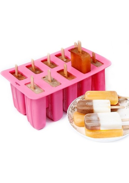 Silikon Popsicle Dondurma Kalıp Kapak ile Dıy Ev Yapımı Lolly Meyve Suyu Ice Cube Tepsi Maker | Dondurma Küvetleri (25 * 15 * 10 Cm, Pembe) (Yurt Dışından)