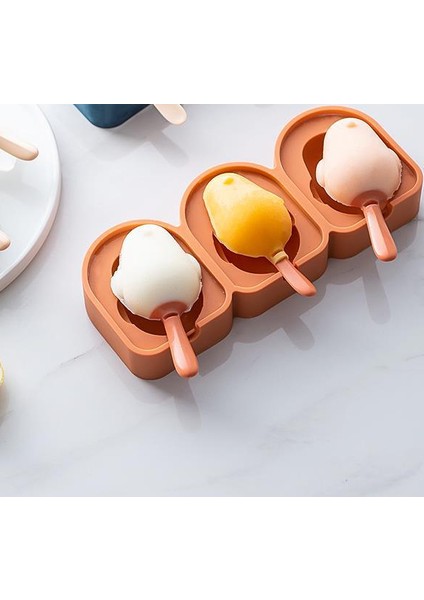 Three Beans 22 cm Silikon Kuş Şekli Dondurma Kalıp Popsicle Kalıp Çubuklar ile 3 Hücre Buz Küpü Tepsi Dıy Tatlı Kek Dekorasyon Aracı | Dondurma Makineleri (Kahverengi) (Yurt Dışından)