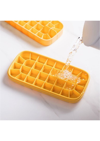 Three Beans 24 cm Buz Küp Tepsisi Kapağı ile 64 Bölmeler Buz Küp Kutusu Kalıp Çift Katmanlı Silikon Kalıp | (Açık Pembe) (Yurt Dışından)