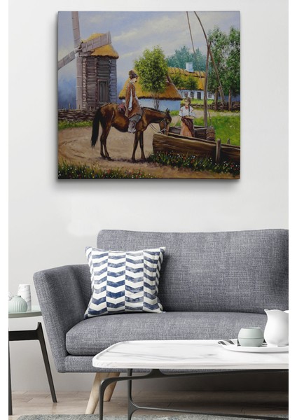 Köy Manzarası Yağlıboya Görünüm Dekoratif Kanvas Duvar Tablosu