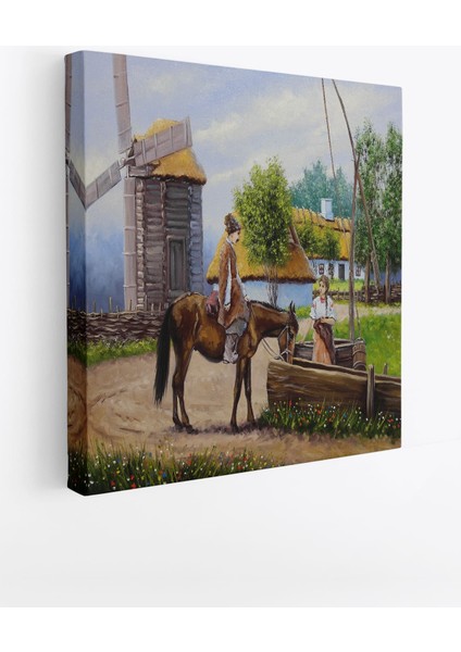 Köy Manzarası Yağlıboya Görünüm Dekoratif Kanvas Duvar Tablosu fiyatları