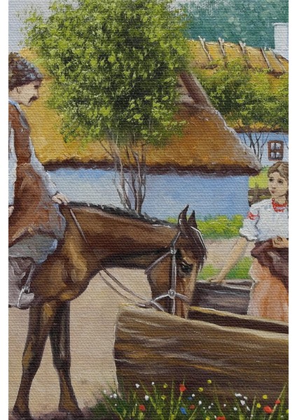 Köy Manzarası Yağlıboya Görünüm Dekoratif Kanvas Duvar Tablosu modelleri