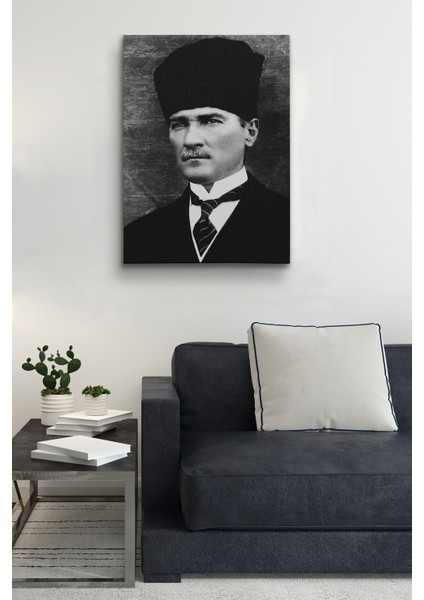 Atatürk Portre Tablosu Mustafa Kemal Atatürk Dikdörtgen Dekoratif Kanvas Tablo