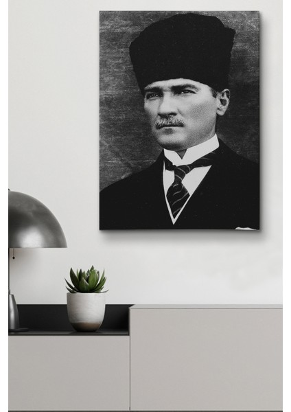 Atatürk Portre Tablosu Mustafa Kemal Atatürk Dikdörtgen Dekoratif Kanvas Tablo