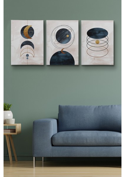 3 Parça Suluboya Soyut Sanat Koleksiyonu Dekoratif Kanvas Tablo