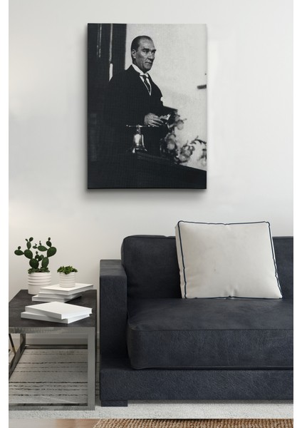 Atatürk Portre Tablosu Mustafa Kemal Atatürk Dikdörtgen Dekoratif Kanvas Tablo