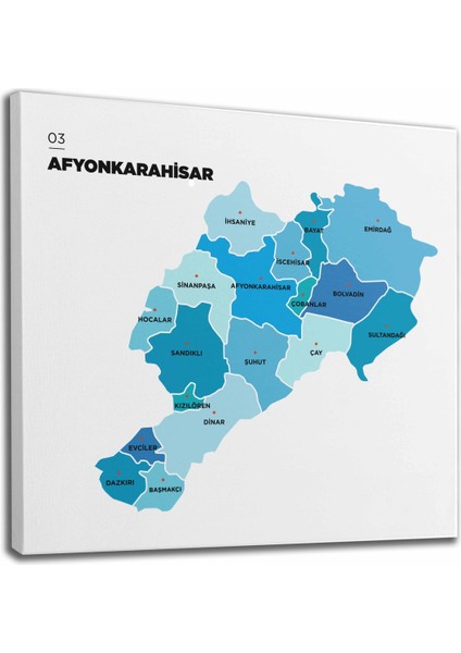 Afyonkarahisar Ili ve Ilçeler Haritası Dekoratif Kanvas Tablo 1252