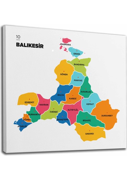 Balıkesir Ili ve Ilçeler Haritası Dekoratif Kanvas Tablo 1279