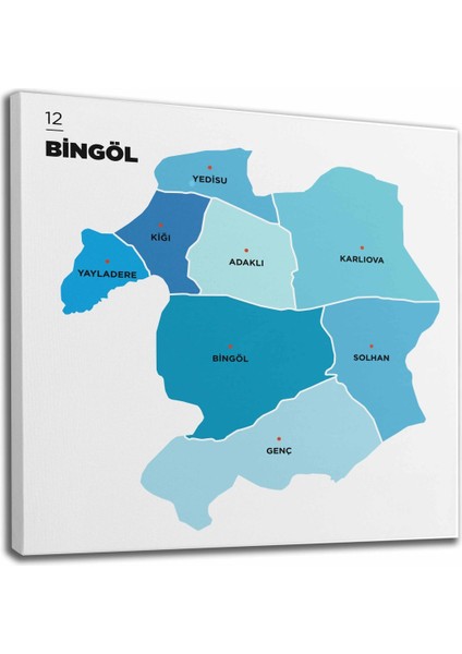 Bingöl Ili ve Ilçeler Haritası Dekoratif Kanvas Tablo 1296 fiyatları