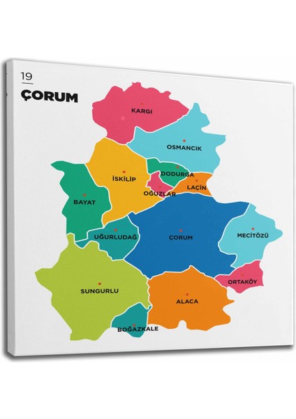 Çorum Ili ve Ilçeler Haritası Dekoratif Kanvas Tablo 1315