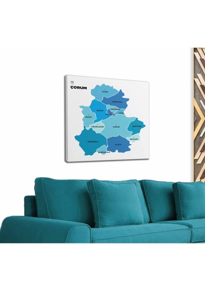 Çorum Ili ve Ilçeler Haritası Dekoratif Kanvas Tablo 1317