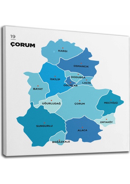 Çorum Ili ve Ilçeler Haritası Dekoratif Kanvas Tablo 1317 fiyatları