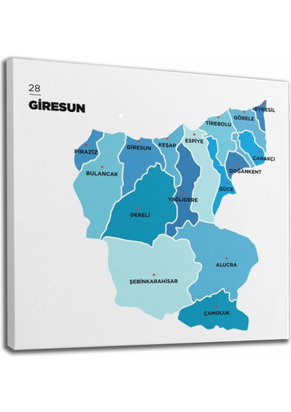 Giresun Ili ve Ilçeler Haritası Dekoratif Kanvas Tablo 1347 fiyatları