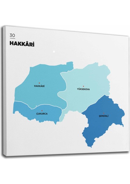 Hakkari Ili ve Ilçeler Haritası Dekoratif Kanvas Tablo 1353