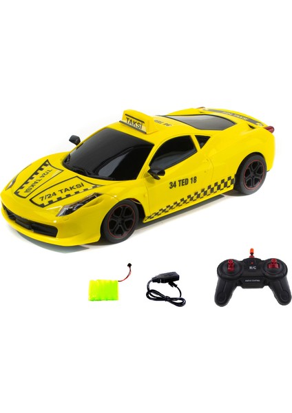 1:16 Ölçek Uzaktan Kumandalı Sarı Taksi Ferrari Işıklı Şarjlı