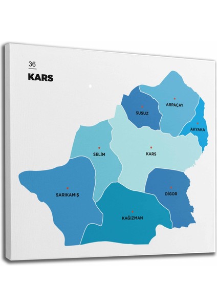 Kars Ili ve Ilçeler Haritası Dekoratif Kanvas Tablo 1381