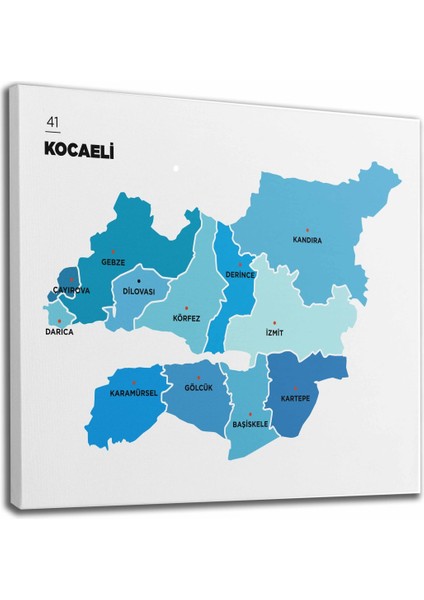 Kocaeli Ili ve Ilçeler Haritası Dekoratif Kanvas Tablo 1402