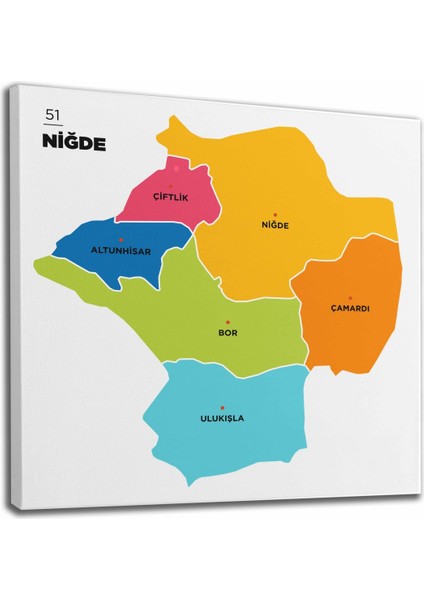 Niğde Ili ve Ilçeler Haritası Dekoratif Kanvas Tablo 1430