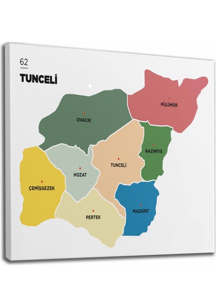 Tunceli Ili ve Ilçeler Haritası Dekoratif Kanvas Tablo 1473