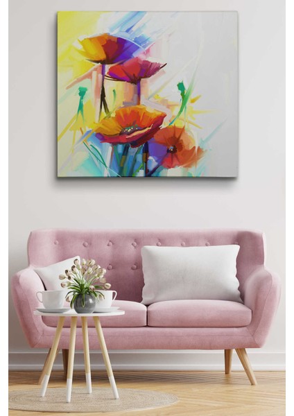 Soyut Çiçekler Yağlıboya Görünüm Dekoratif Kanvas Duvar Tablosu