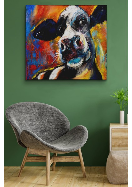 Pastel Boya Ile Inek Portresi Modern Sanat Dekoratif Kanvas Duvar Tablosu