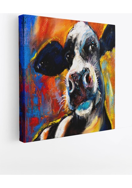 Pastel Boya Ile Inek Portresi Modern Sanat Dekoratif Kanvas Duvar Tablosu