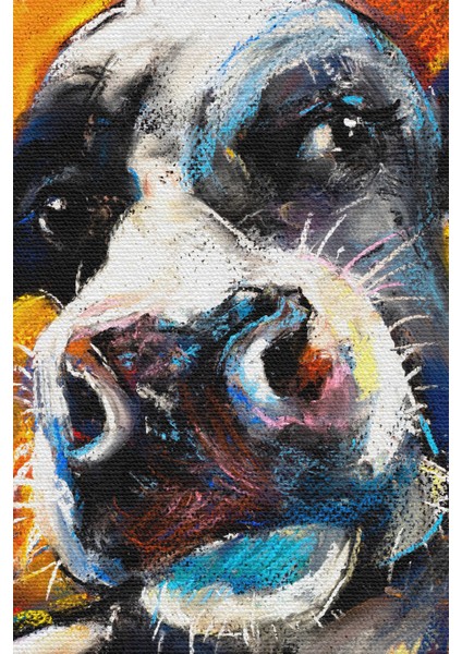 Pastel Boya Ile Inek Portresi Modern Sanat Dekoratif Kanvas Duvar Tablosu