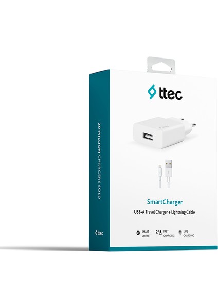 Smartcharger 2.1A Seyahat Şarj Aleti + Lightning Kablo 2 Yıl Garantili