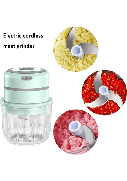 Three Beans USB Şarj Mini Sarımsak Masher Basın Kablosuz Sebze Biber Et Değirmeni Sağlam Kıyma Gıda Chopper Mutfak Gadget Aracı (Yeşil) (Yurt Dışından)