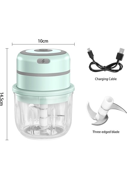 Three Beans USB Şarj Mini Sarımsak Masher Basın Kablosuz Sebze Biber Et Değirmeni Sağlam Kıyma Gıda Chopper Mutfak Gadget Aracı (Yeşil) (Yurt Dışından)