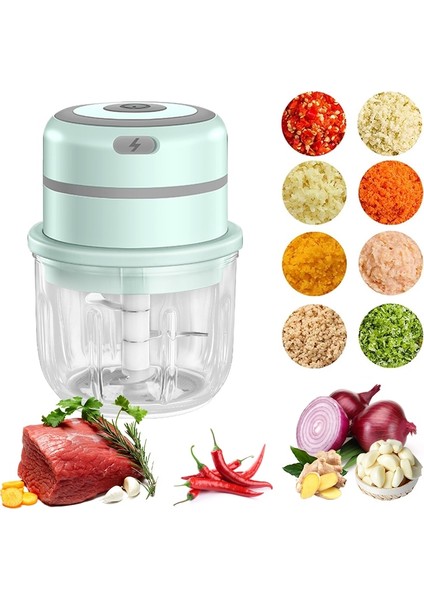 Three Beans USB Şarj Mini Sarımsak Masher Basın Kablosuz Sebze Biber Et Değirmeni Sağlam Kıyma Gıda Chopper Mutfak Gadget Aracı (Yeşil) (Yurt Dışından)