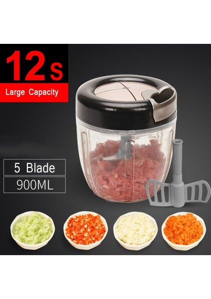 Three Beans Manuel Halat Gıda Chopper Çekin Kıyma Soğan Sebze Blender Mikser Somunlar Et Öğütücü Meyve Sarımsak Dilimleme Mutfak Aksesuarları | Sebze Helikopterler (Yurt Dışından)