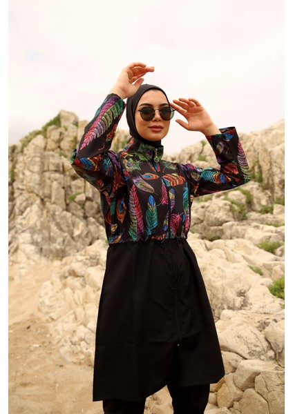 Paraşüt Tam Kapalı Tesettür Mayo Tüy Yaprak 2113 Funda