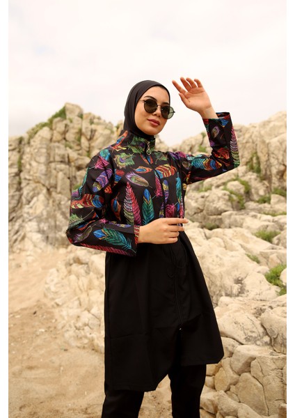 Paraşüt Tam Kapalı Tesettür Mayo Tüy Yaprak 2113 Funda modelleri