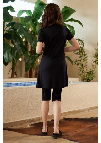 Yarı Kapalı Mayo Kısa Kollu Turuncu Çizgili R015 Siyah indirimleri