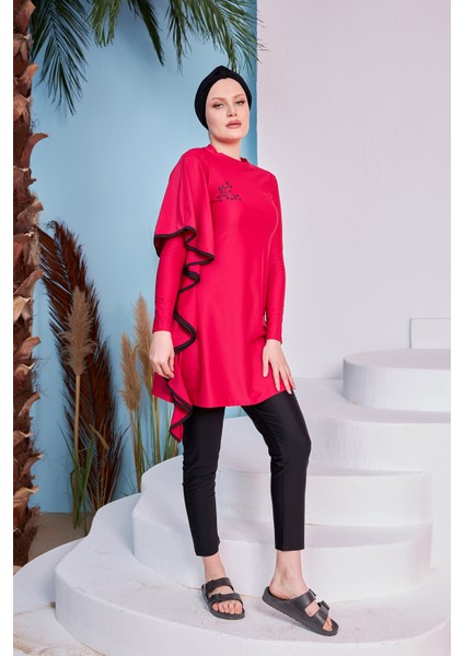 Likralı Tam Kapalı Tesettür Mayo Tuna Bordo 2239 fiyatları