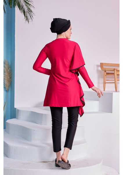 Likralı Tam Kapalı Tesettür Mayo Tuna Bordo 2239 modelleri