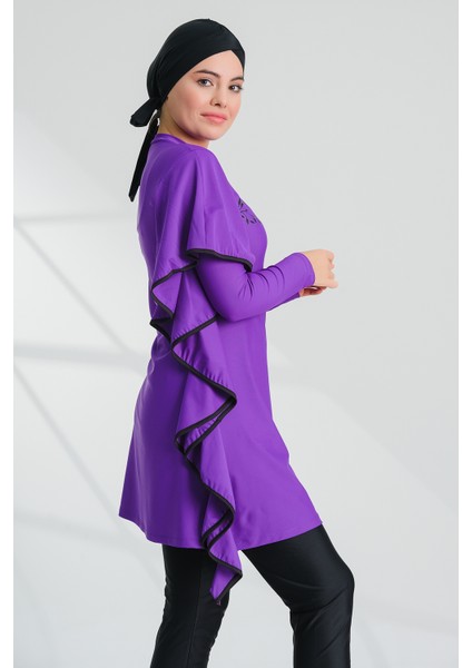 Likralı Tam Kapalı Tesettür Mayo Tuna Mor 2239