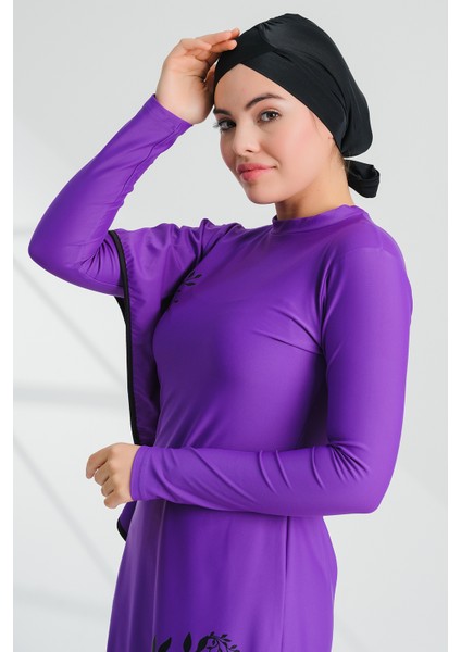 Likralı Tam Kapalı Tesettür Mayo Tuna Mor 2239 fiyatları