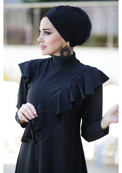 Tasarım Likralı Tam Kapalı Tesettür Mayo Fırfır Volan R032 Hatice Sultan