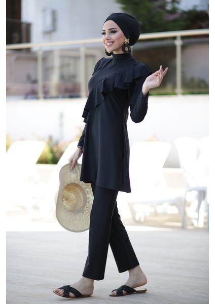 Tasarım Likralı Tam Kapalı Tesettür Mayo Fırfır Volan R032 Hatice Sultan modelleri