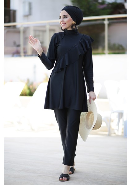 Tasarım Likralı Tam Kapalı Tesettür Mayo Fırfır Volan R032 Hatice Sultan indirimleri
