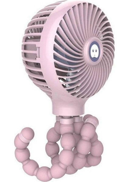 Ahtapot Deformeli Karikatür Katlanır USB Şarj Edilebilir Mini El Fan Pembe (Yurt Dışından)
