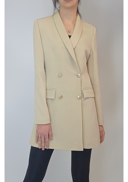 Kadın Açık Kahverengi Gold Düğmeli Astarlı Blazer Ceket YY101029 fiyatları