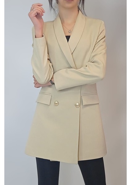 Kadın Açık Kahverengi Gold Düğmeli Astarlı Blazer Ceket YY101029 fırsatları