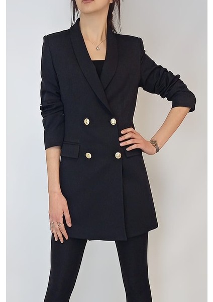 Kadın Siyah Gold Düğmeli Astarlı Blazer Ceket YY101029 fiyatları