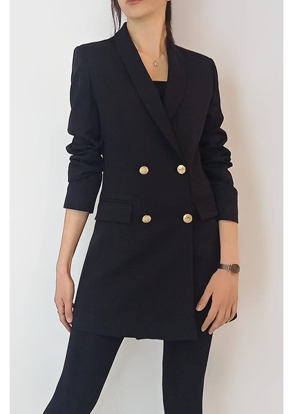 Kadın Siyah Gold Düğmeli Astarlı Blazer Ceket YY101029 modelleri