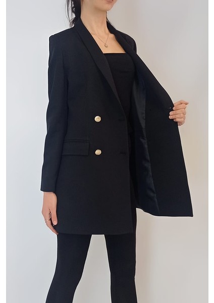 Kadın Siyah Gold Düğmeli Astarlı Blazer Ceket YY101029 fırsatları