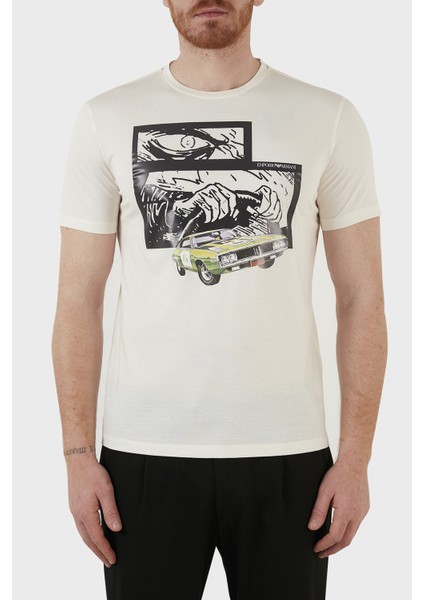Baskılı % 100 Pamuk Bisiklet Yaka Regular Fit T Shirt Erkek T Shirt 3L1T8P 1JW5Z F121